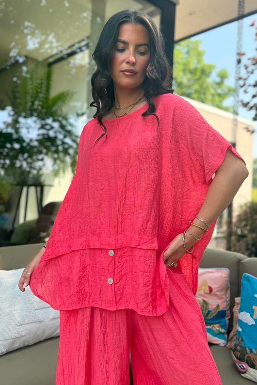 Tasha Damask Cap Sleeve Button Top Watermelon